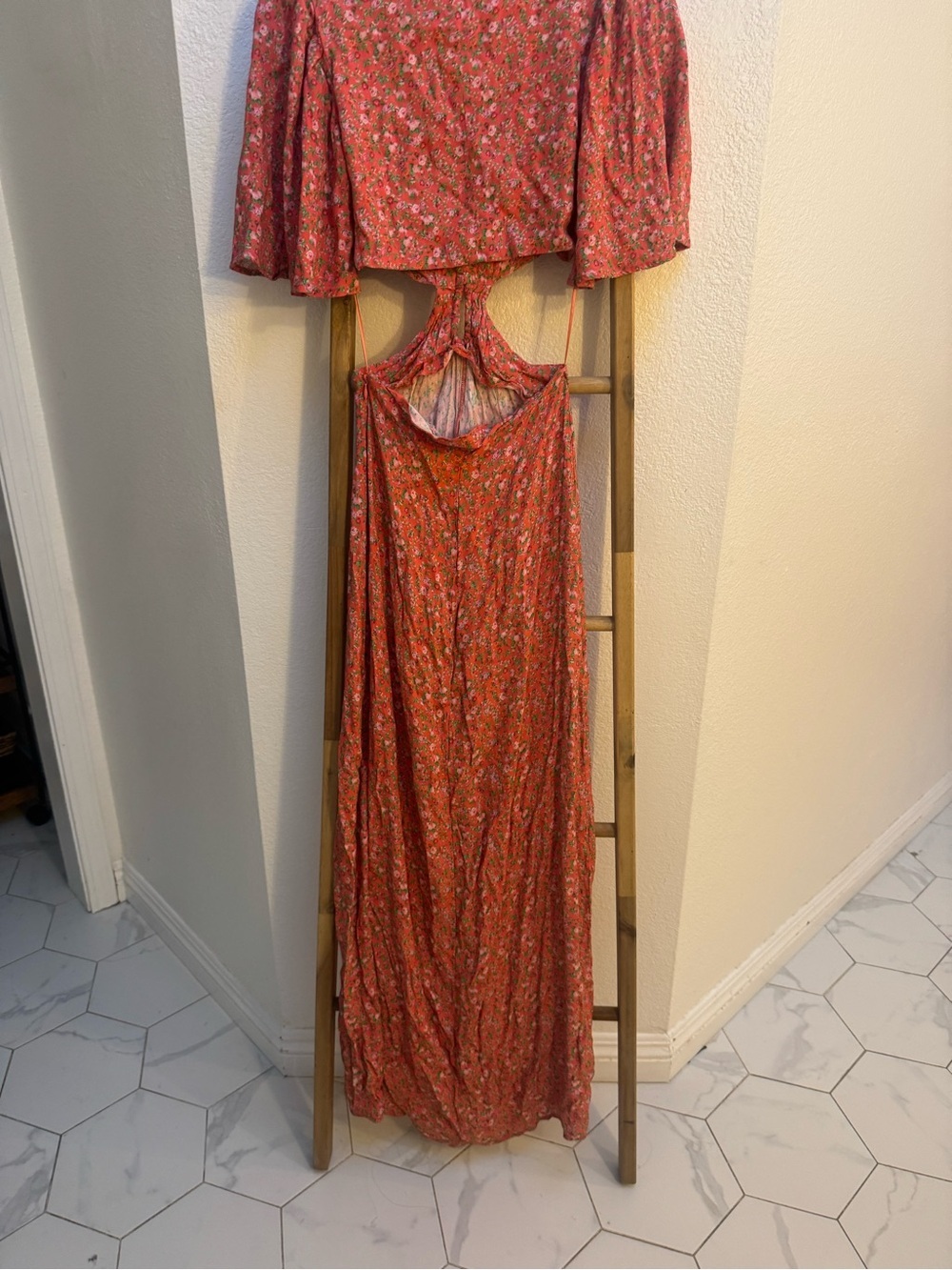 AFRM Savvy Coral Floral Cutout Maxi Dress with Slit Down the Middle - Picture 10 of 14